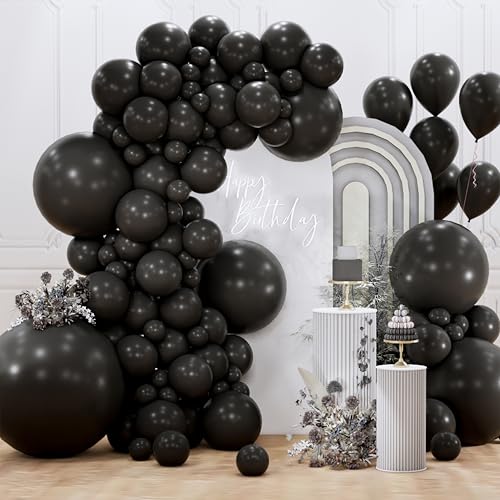 PartyWoo Black Balloons 127 pcs Different Sizes Pack of 36 18 12 10 5 Inch Matte Black Latex Balloon Arch Kit Garland for Graduation Halloween New Year Engagement Birthday Party Decorations Black-Y18 - color: Black-y18, size: PRO
