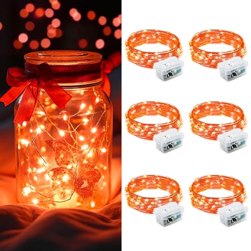 AIKEI 6 Pack LED Fairy Lights Battery Operated, Mini String Lights Waterproof 7ft 20 Led Firefly Starry Lights for Wedding Party Bedroom Garden Christmas Decoration Orange - color: Orange, size: 6 Pack