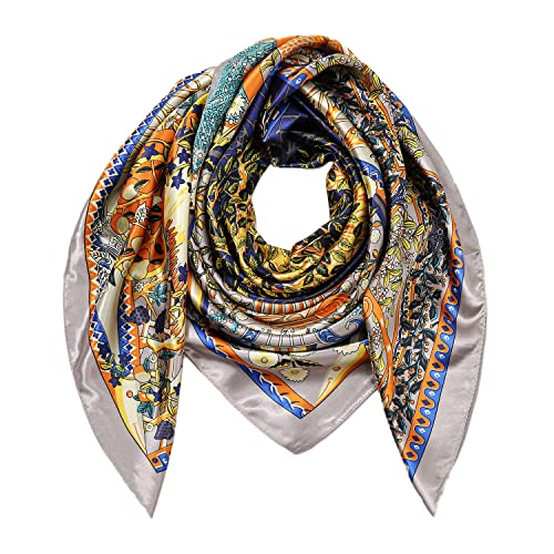 RIIQIICHY Head Scarf for Women Like Silk Satin Scarf for Hair Wrapping at Night Bandana Square Scarf for Sleeping 35 Inch - color: Black/Yellow/White