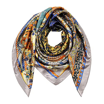 RIIQIICHY Head Scarf for Women Like Silk Satin Scarf for Hair Wrapping at Night Bandana Square Scarf for Sleeping 35 Inch - color: Black/Yellow/White