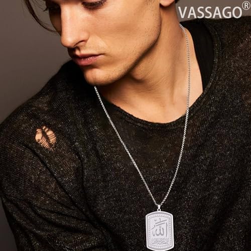 VASSAGO Allah Necklace for Women Men Stainless Steel Islamic Muslim Pendant Islam Religious Charm Jewelry Gift - color: Silver Islam Necklace