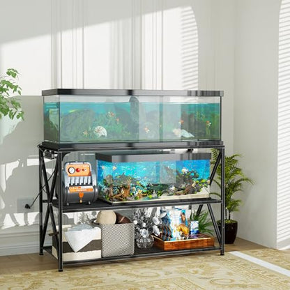 55-75 Gallon Fish Tank Stand, 49.2 x 19.7x 31.5 Inch,Industrial Aquarium Stand with Power Outlet and Switch, Turtle Tank, Reptile Terrariums and Breeder Tank Stand, Black