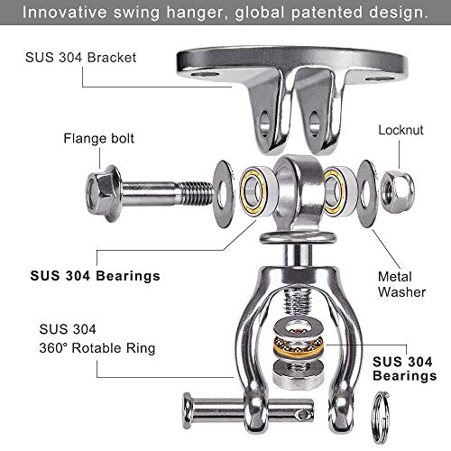 SELEWARE Silent Bearing Swivel Swing Hanger Stainless Steel Swing Hook 2Pcs - color: 360° Bearing Swing Hanger ( 2 Pack )