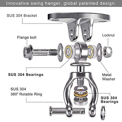 SELEWARE Silent Bearing Swivel Swing Hanger Stainless Steel Swing Hook 2Pcs - color: 360° Bearing Swing Hanger ( 2 Pack )
