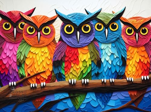 Cross & Glory | 1000 Piece Jigsaw Puzzles for Adults | Kaleidoscopic Owls - color: Kaleidoscopic Owl Colorful Night's Watch