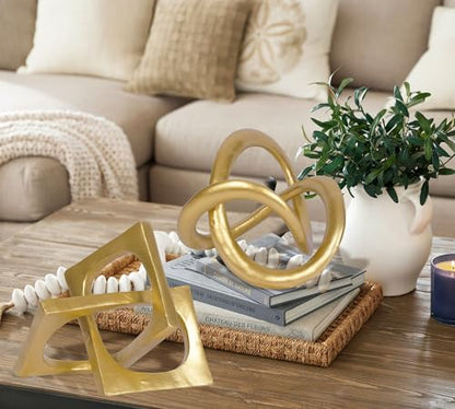 Modern Geometric Round Sculpture Gold Knot Statue Decor Tabletop Sculpture and Figurines Round Decorative Ornaments Knick Knacks Home Decor for Shelves Coffee Table Bookshelf Decoration Gifts - style: round