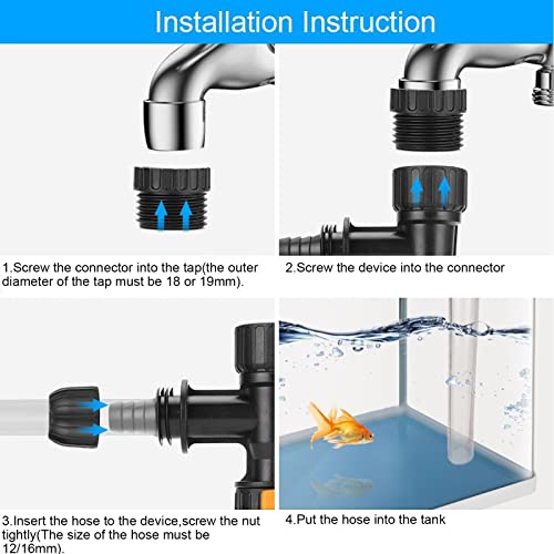 Fish Tank Water Changer,Siphon Fish Tank Vacuum Gravel Cleaner | Aquarium Quick Water Changer with 2 Faucet Adapters for Aquarium Quick Water Change, Black