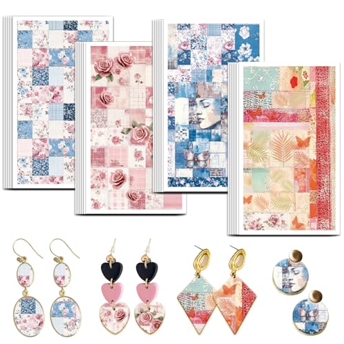 OLYCRAFT 24Pcs Collage Fabric Clay Transfer Paper 4 Styles Transfer Paper for Polymer Collage Rose Polymer Clay Transfer Sheets Collage Theme Small Transfer Paper for Clay Earrings Jewelry Making - style: Collage