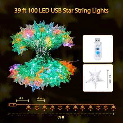 Minetom USB 스타 스트링 조명 - 11.9m(38피트) 100가지 LED 색상 변경 별 요정 조명, 리모컨 및 타이머 포함, 16가지 단일 색상 및 7가지 모드 별이 빛나는 조명, 침실 기숙사 텐트 침대 파티오 크리스마스 파티 실내용 - size: 39 FT