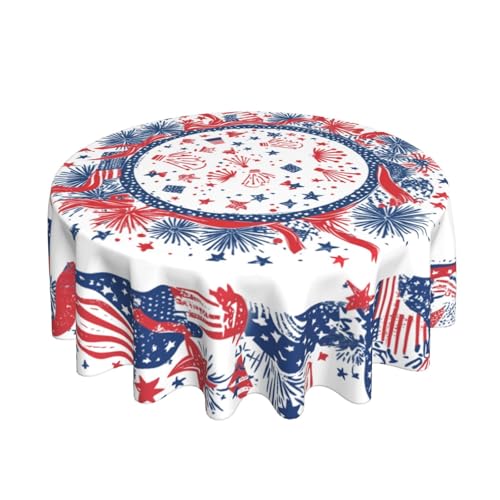 4th of July Fireworks Tablecloth Patriotic Round Table Cloth Washable Table Cover for Home Kitchen Party Picnic 60 Inch - color: 4th of July Usa Flag