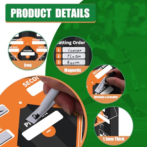 AOLEBA Baseball Lineup Board for Dugout,Dry Erase Magnetic Metal Baseball Clipboard for Coaches - style: Horizontal - Black