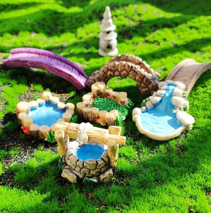 Mini Fairy Garden Accessories Kit, Micro Landscape Decoration Pond Bridge Ornaments, Miniature Figurines for Potted Plant Bonsai Terrarium Decor Mountain Water(ZS204)