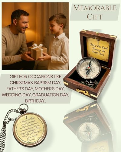 Trust Lord Compass – Religious Brass Compass Gift with Bible Proverb Engraved – Christian Inspirational Gift for Men, Faith-Based Graduation, Birthday, Gift for Son, Holy Gift - style: Trust Lord - Antique Locket