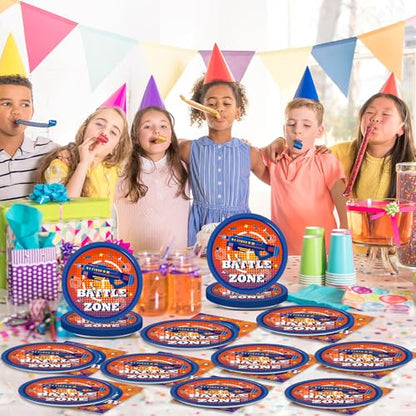 48Pcs Dart War Paper Plates and Napkins Dart War Party Decorations Blue and Orange Birthday Party Supplies Battle Video Game Disposable Tableware Set for Kids Boys' Birthday Baby Shower Serves 24 - style: Dart War