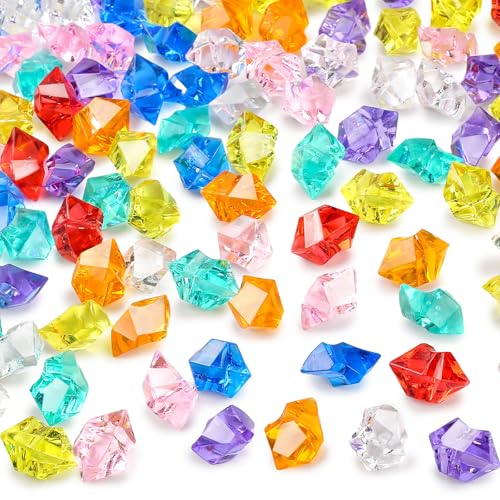 DOMESTAR 150 PCS Multicolored Acrylic Fake Gems, Ice Rocks for Vase Fillers | Pirate Treasure Jewels Party Decorations, Pool Gems, Sensory Bin Filler Bithday Party Favors - color: Multicolor