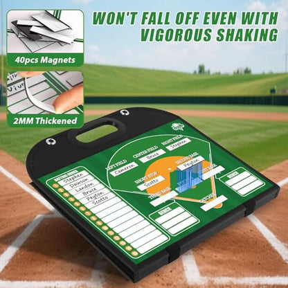 Magnetic Coaching Board – Foldable Dugout Display with Carry Handle, Leather-Covered Double-Sided Strategy & Lineup Planner for Baseball, Softball and Soccer - style: Baseballl