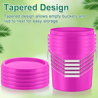 Tioncy 10 Pcs 2 Gallon Plastic Buckets with Lids and Handles,Pink | Storage Pails for Paint, Cleaning, Organizing, Durable Containers, Metal Handles, Plastic Material - color: Pink