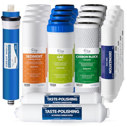 iSpring F19D75 2-Year DeIonization Replacement Filter Set Fit 75 GPD 6-Stage De-Ionization Reverse Osmosis Water Filter System for Aquarium, 2.5" x 10", 19-Piece - style: 2-Year Replacement Set for DI RO