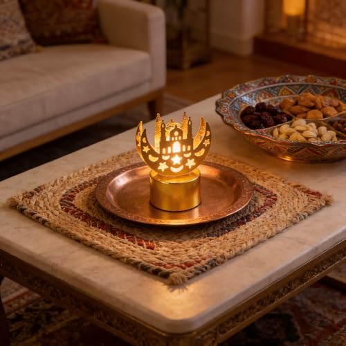 Gold Crescent Moon LED Decor Lamp, Moon Star Hollow Tabletop Light for Home Decoration, Festive Ramadan Decor, Eid Mubarak Gift, Shelf Porch Table Accent 2.36 x 1.97 Inch-5 - color: Dxd-0026