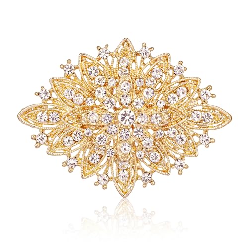 Vintage Art Deco Crystal Rhinestone Brooch Pin for Women - color: Rose Gold
