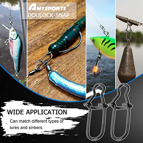 AMYSPORTS High Strength Fishing Snap Clip Duo Lock Snap Swivel Stainless Quick Change Fishing Snaps Solid Black Nickel 26lb-220lb - size: Size6（110lb）100pcs