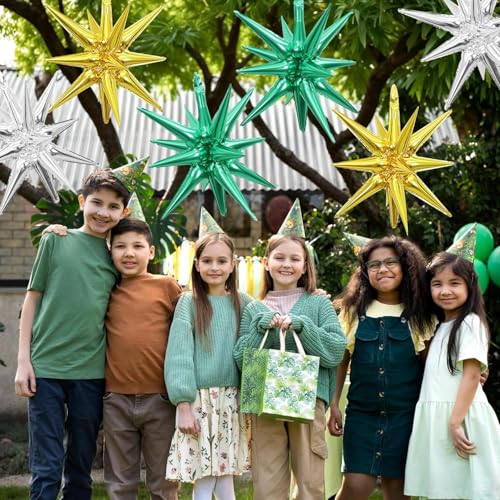 Green Star Balloons, 6PCS 22 Inch Foil Explosion Star Balloons - color: Green