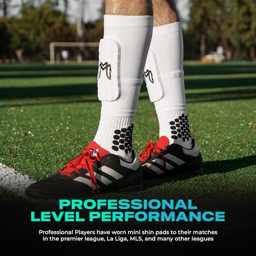 MediCaptain Mini Shin Guards Soccer – Built in Shin Pad Sleeves for Mens, Women, Teens - Small Shin Guards - Lightweight, Breathable Shin Defender Leg Protection - color: White, size: Maxi (5.5 x 2.8 in)
