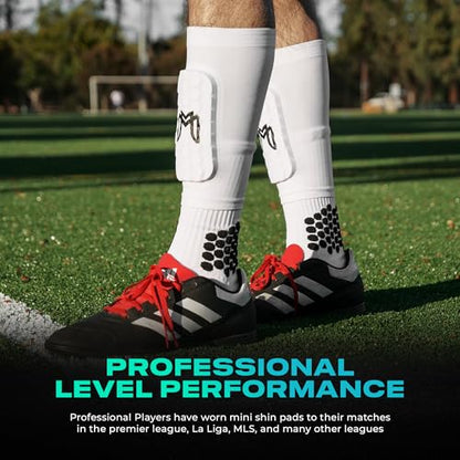 MediCaptain Mini Shin Guards Soccer – Built in Shin Pad Sleeves for Mens, Women, Teens - Small Shin Guards - Lightweight, Breathable Shin Defender Leg Protection - color: White, size: Maxi (5.5 x 2.8 in)