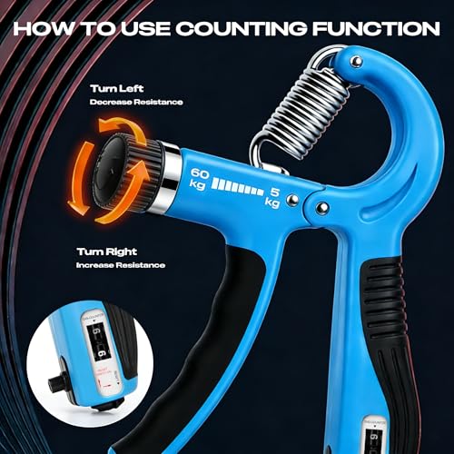 Grip Strength Trainer - Adjustable Resistance 11-132lbs/5-60kg Hand Gripper & Forearm Strengthener Device with Smart Counter for Sports & Rehab - color: Blue