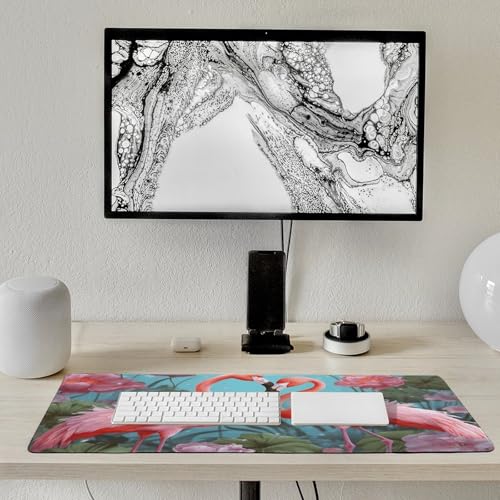 Large Size Gaming Mouse Pad Flamingo Love Flowers Desk Mat Non-Slip Base Waterproof Desktop Writing Pad for Office Home - color: Flamingo Love Flowers, size: 30x80cm