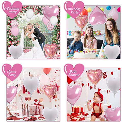 Pink Agate Heart Balloons, 10 Pcs White Foil for Valentine Girls Birthday - color: Glossy-pink White Agate