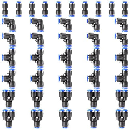 TAILONZ PNEUMATIC 6mm od Push to Connect Fittings Pneumatic Fittings Kit 10 Spliters+10 Elbows+10 tee+10 Straight (40 pcs) | Inormally closedludes 10 splitters, 10 elbows, 10 tees and 10 straights, quick connect. - color: Blue, size: 6MM OD/40PCS