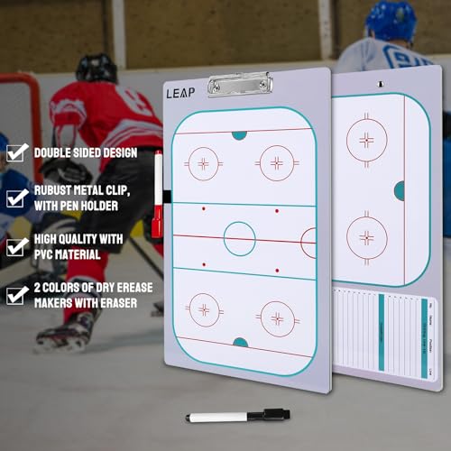 Coach Board Clipboard Premium Tactical Double-Sided Coach Marker Board with Full & Half Court Dry Erase Marker Board for Basketball Baseball Football Soccer Hockey Lacrosse & Volleyball Coahces - color: Ice Hockey