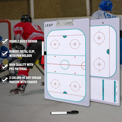 Coach Board Clipboard Premium Tactical Double-Sided Coach Marker Board with Full & Half Court Dry Erase Marker Board for Basketball Baseball Football Soccer Hockey Lacrosse & Volleyball Coahces - color: Ice Hockey