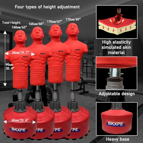 Adjustable Punching Dummy – Freestanding Silicone Punching Bag with Telescopic Height, Stable Large Base for Adults, Boxing, Kickboxing, MMA & Home Gym Training - color: Red