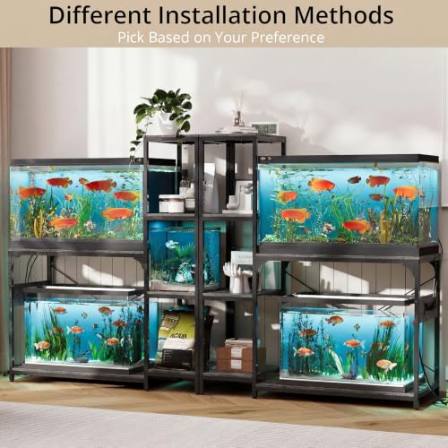 VOWNER 20-29 Gallon Fish Tank Stand with Power Outlet, Aquarium Stand, Grey | Shelves for Fish Tank Accessories Storage, Heavy Duty Metal Frame, Turtle Reptile Terrarium Stand, Load 500lb - color: Grey