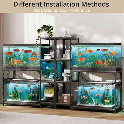 VOWNER 20-29 Gallon Fish Tank Stand with Power Outlet, Aquarium Stand, Grey | Shelves for Fish Tank Accessories Storage, Heavy Duty Metal Frame, Turtle Reptile Terrarium Stand, Load 500lb - color: Grey