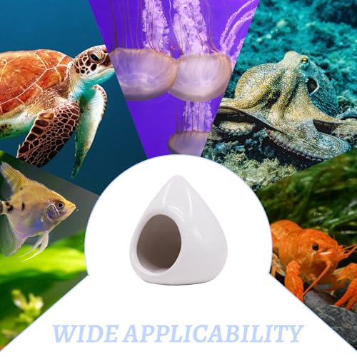 Saim Aquarium Ceramic Teardrop Shape Pleco Cave Ornament Fish Tank Landscape Decor Betta Accessories for Small Shrimp to Rest and Breed, Hiding for 5 Gallon Tanks - White