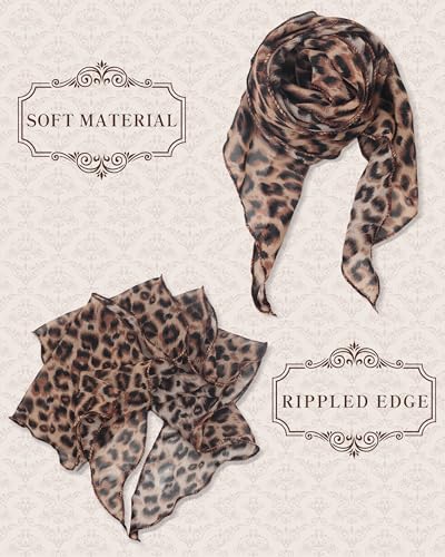 Chiffon Scarf for Women, Removable Flower Neck Scarf Light Soft Fashion Rose Scarves Versatile Headband or Hair Band - color: Leopard Brown