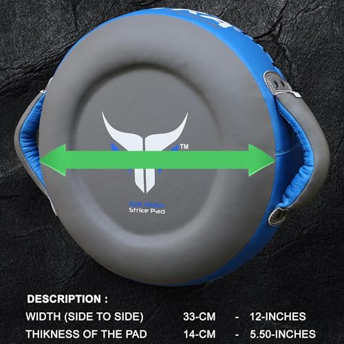 Mytra Fusion Boxing Round Pad Kickboxing Coach Training Punching Focus Mitts for Martial Arts, MMA & Muay Thai, Strike Boxing Focus Pads for Speed, Focus & Accuracy - color: Grey/Blue