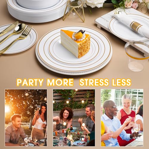 350 PCS White and Gold Plastic Dinnerware Set for 50 Guests - color: Gold, size: 350 PCS