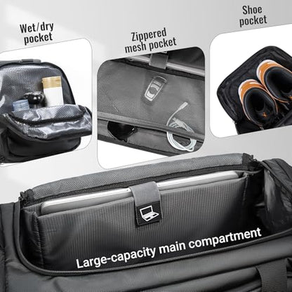 reeyee 40L Convertible Gym Duffel Bag Backpack, Water Repellent Sports Travel Bag with Shoe Compartment, Wet Pocket & Insulated Cooler, 3-in-1 Weekender Carry On Bag for Men Women