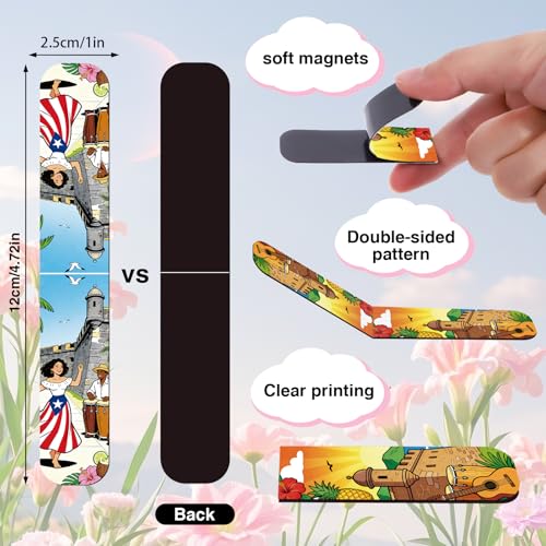 Wxiben Puerto Rico Magnetic Bookmarks - 48 Pcs Puerto Rican Travel Souvenirs Gifts Bookmark Flags Flower Frog Magnets Book Marks Page Clip Favors for Patriotic Latin American Spanish Party Supplies - style: Puerto Rico