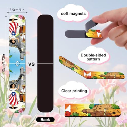 Wxiben Puerto Rico Magnetic Bookmarks - 48 Pcs Puerto Rican Travel Souvenirs Gifts Bookmark Flags Flower Frog Magnets Book Marks Page Clip Favors for Patriotic Latin American Spanish Party Supplies - style: Puerto Rico
