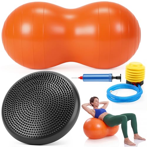 2 Pcs Peanut Ball and Wobble Cushion with Pump Set | Sensory Balance Disc Wiggle Seat for Adults, Flexible Seating for Exercise Physical, Child Training, Yoga - color: Black