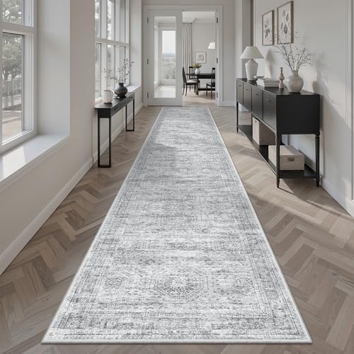 Soalmost Runner Rug 2x12 Washable Non-Slip Hallway Kitchen Runners Grey - color: Grey, size: 2' x 12' (Runner)