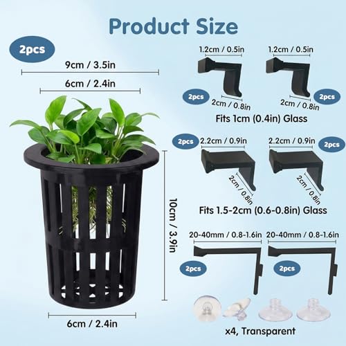 2Pcs Aquarium Plant Holder, Fish Tank Plant Holder for Hydroponic Growing, Plant Holder for Aquarium with Wall Mount Design, for Fish Tank Aquaponic Plant Cultivation and Aquascape Accessories