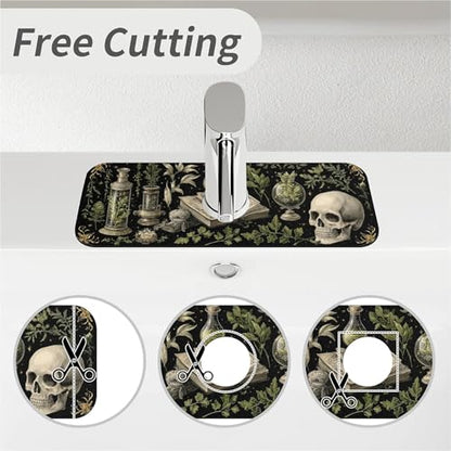 Kitchen Sink Splash Guard，Plants books skulls-1 Faucet Mat Sink Gadgets-Super Absorbent Fast Drying Mat Drip Catcher for Kitchen, Bathroom,Sink Mat, Dish Drying Mat, Bathroom(15" X 5.5" ) - color: Plants books skulls-1