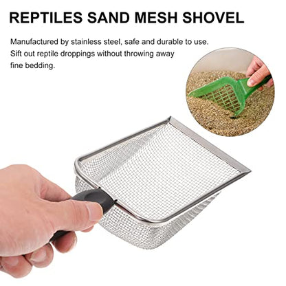 VILLCASE Poop Scoop Reptile Sand Substrate Metal Sand Shovel Stainless Steel Fine Mesh Terrarium Substrate Litter Corner Cleaner Reptile Habitat Sifting Scoopers Litter Scoop