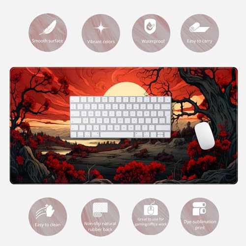 Red and Black Mouse Pad Japanese Mouse Pad XL Black Anime Big Mouse Pads for Desk Large Gaming Large Mouse Pad for Men Desk Pad with Stitched Edges Non-Slip Large Computer Mat, 31.5x15.7 in. - color: Apocalypse Scenery